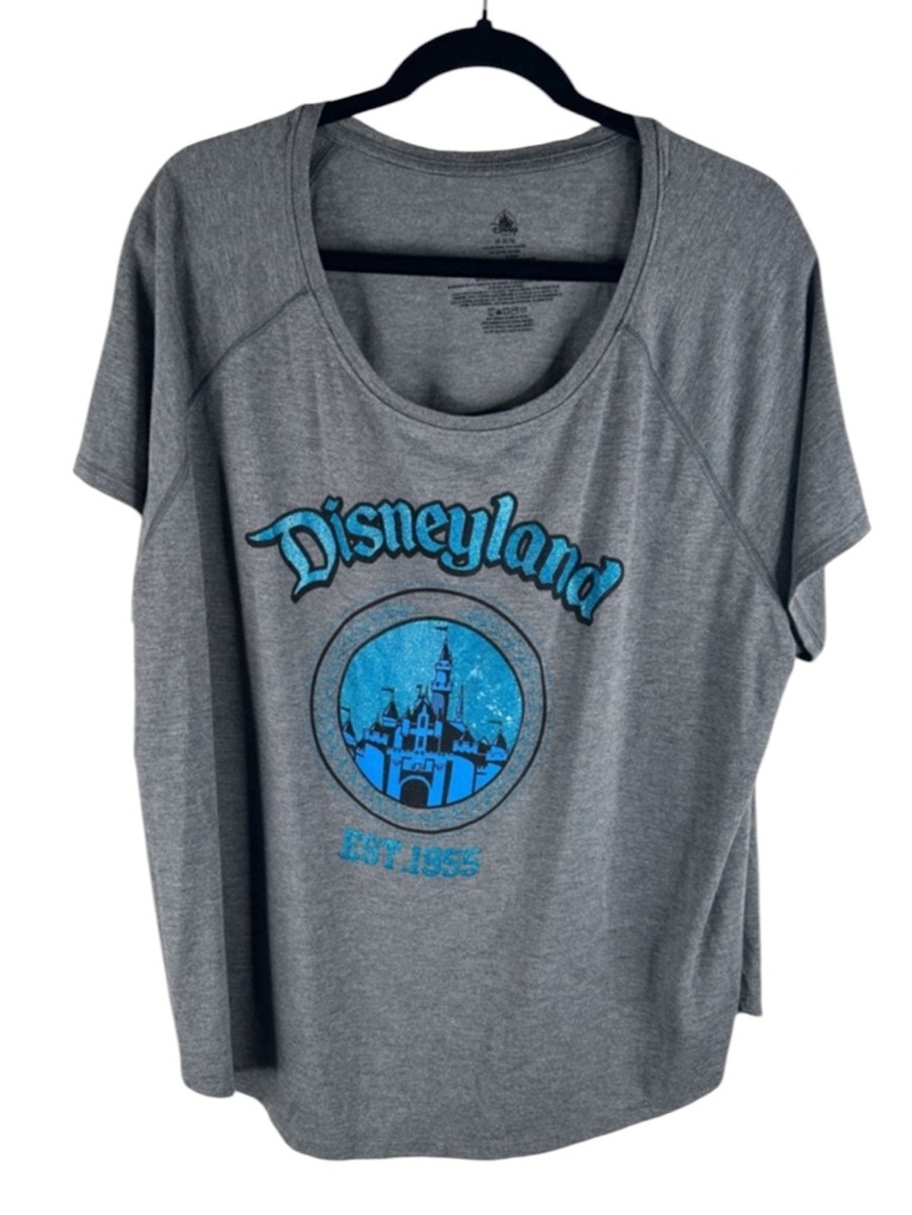 Disney Parks Gray‎ & Blue Disneyland Spellout Sparkle Short Sleeve Top Size 3X